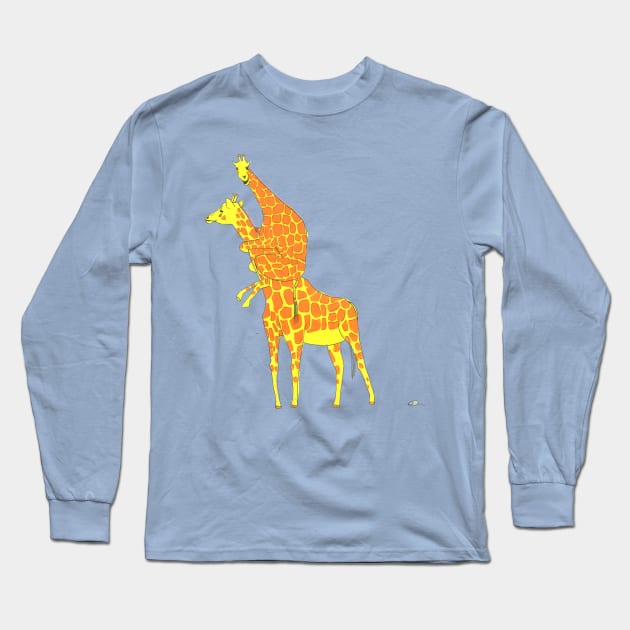 Giraffe Scared Of The Little Mouse Long Sleeve T-Shirt by DoodlesAndStuff